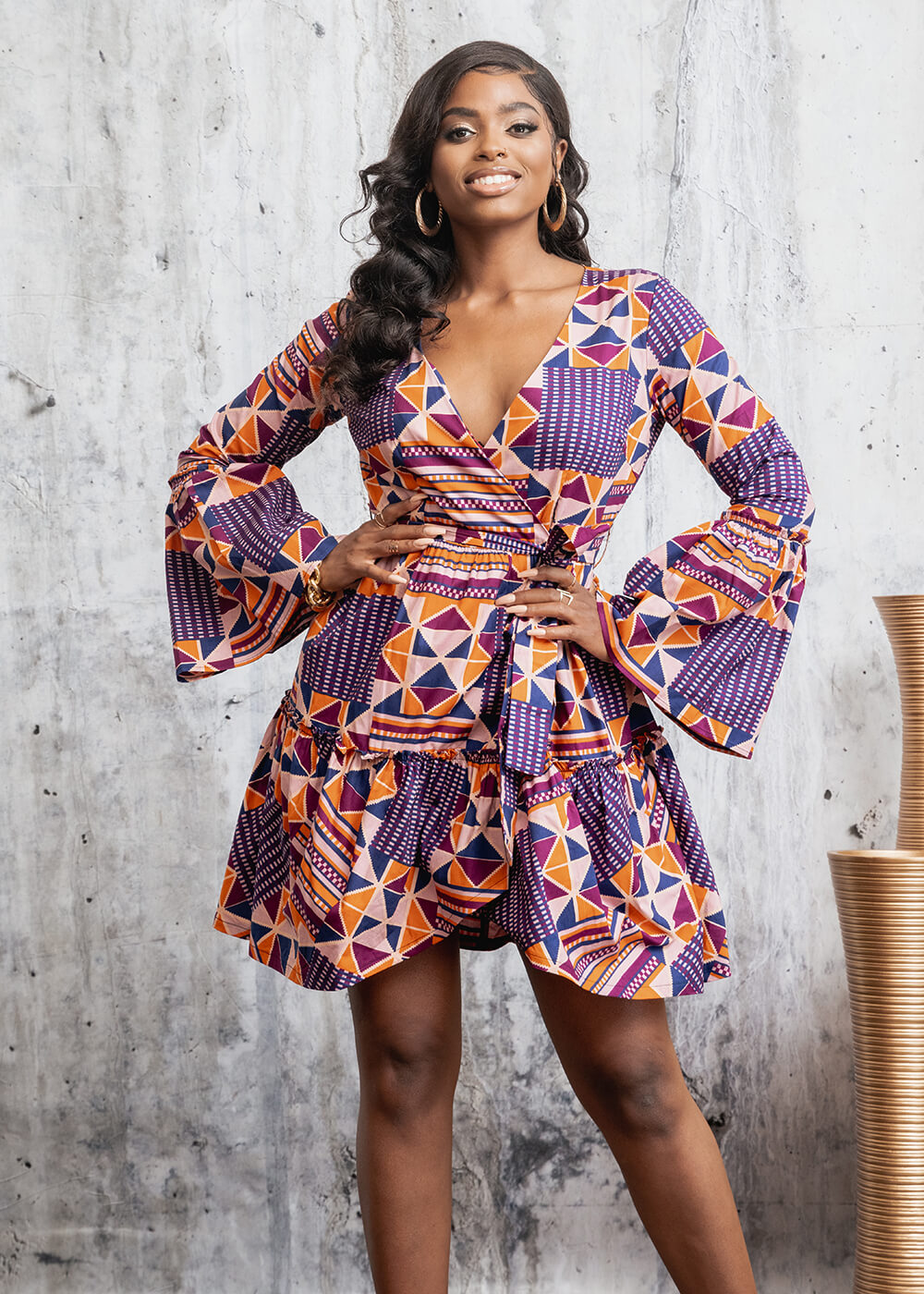 Lamia African Print Sleeve Wrap Dress ...